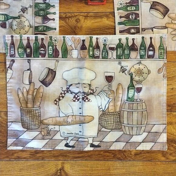 Jennifer Clark Set of 4 Italian Chef Print Cloth Placemats 17.5"x12.5" - Picture 1 of 8